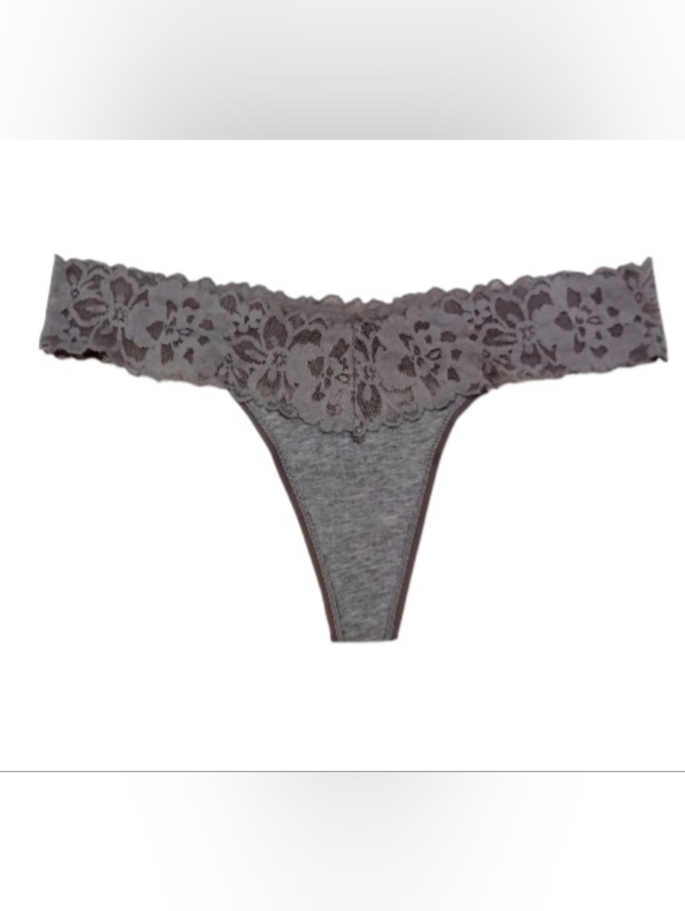 Victoria's Secret Gray Lace-Trim Thong, Size M